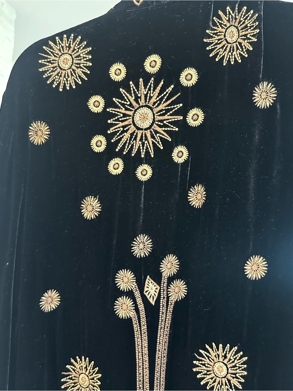 Black Velvet Embroidered Long Duster kimono Cape - Picture 4 of 4